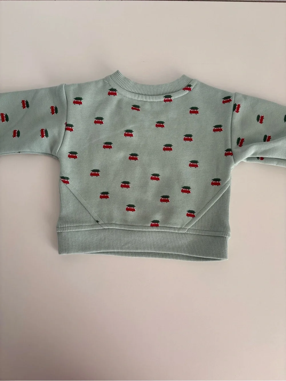 cloud island Baby Sweater in Light Gray with Red Car Print 0-3m